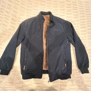 Men's Navy Blue Jacket with Faux Fur Lining